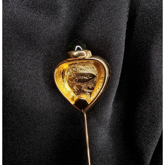 Rare Find Vintage JESARA Signed Gold-Tone Stick Pin With Red Heart & Green - Picture 5 of 5